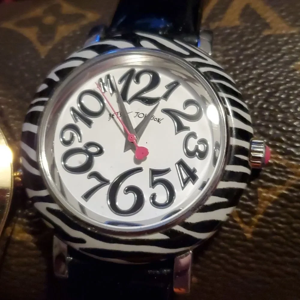 2 Betsey Johnson Women's Watches Black Zebra & Pink Patent‎ Leather